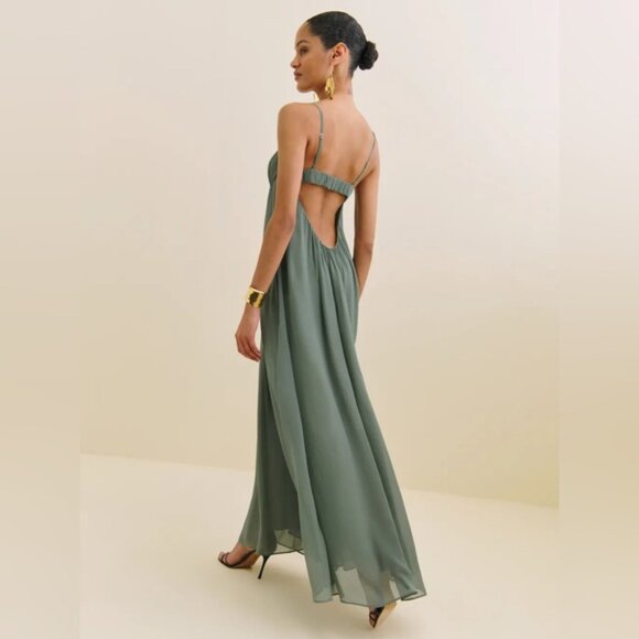 NEW Reformation Cebba Elegant Maxi Dress Green Moss | size 0 - Picture 2 of 15